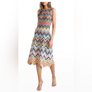 Shoshanna Leia Chevron Striped Midi Dress in Mauve